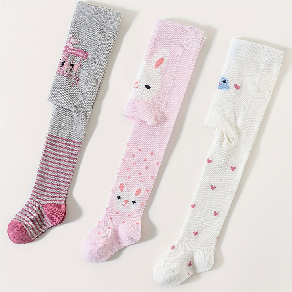 Kit com 3 meia-calças Infantil com Estampa de Animal