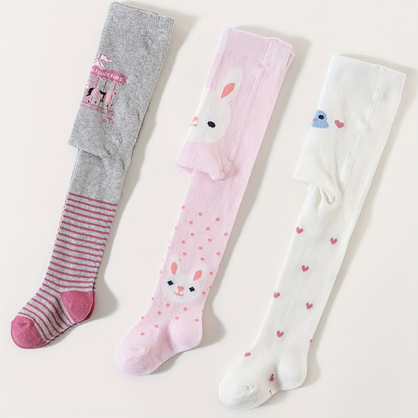 Kit com 3 meia-calças Infantil com Estampa de Animal