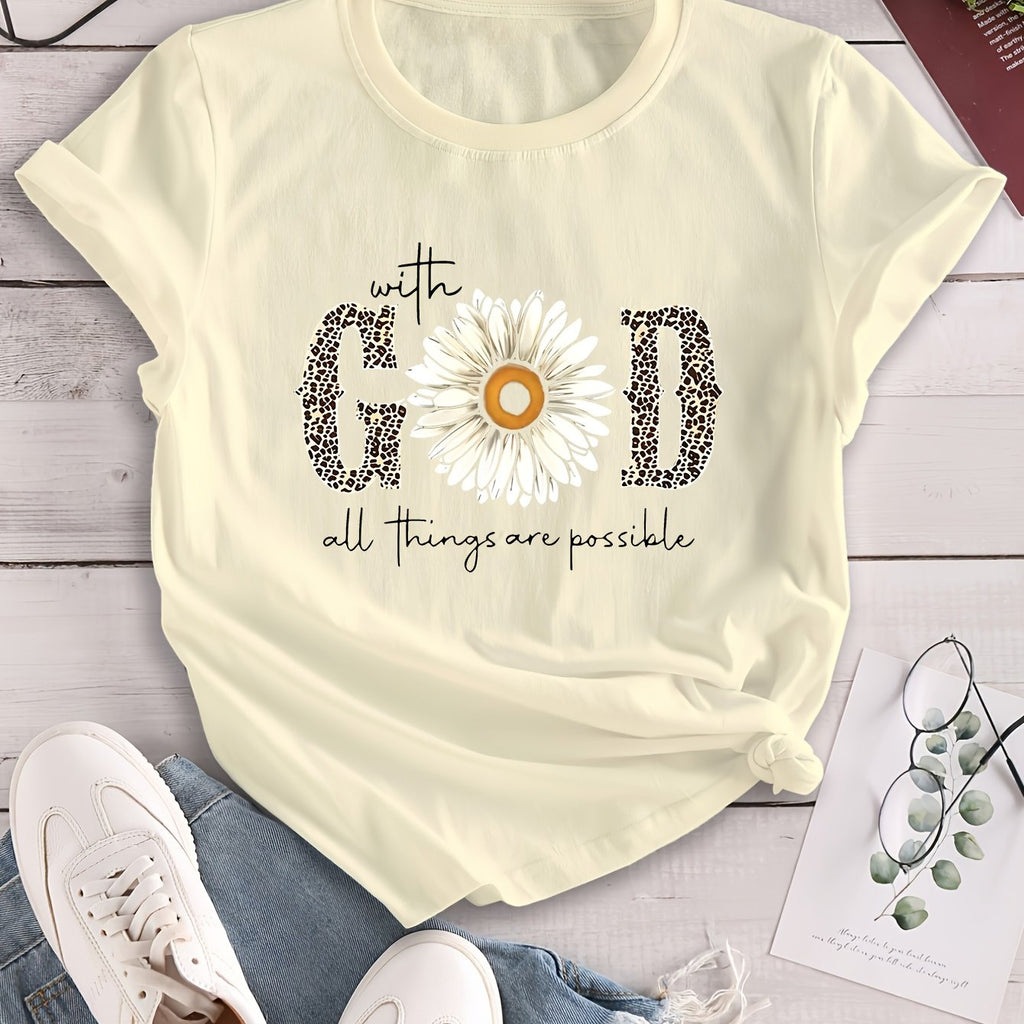 Camiseta estampada "com Deus tudo é possível"
