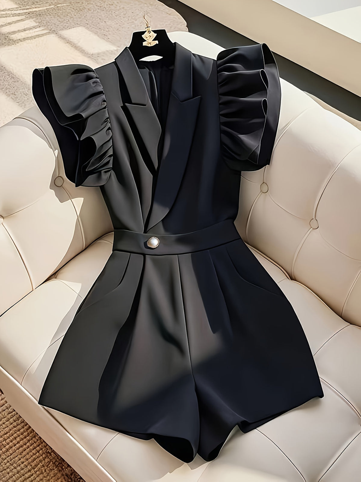 Macaquinho de alfaiataria com mangas franzidas