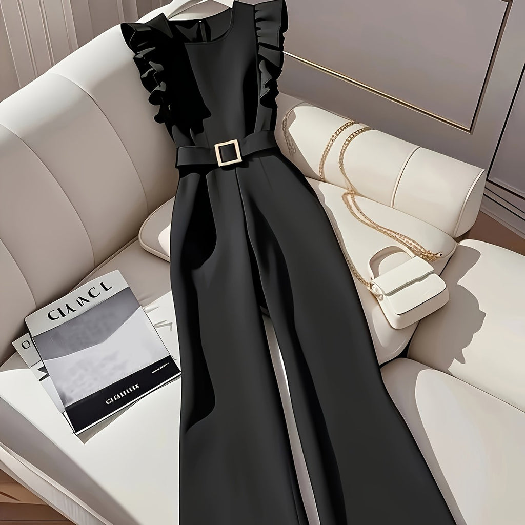 Macacão elegante de mangas com babados e cinto