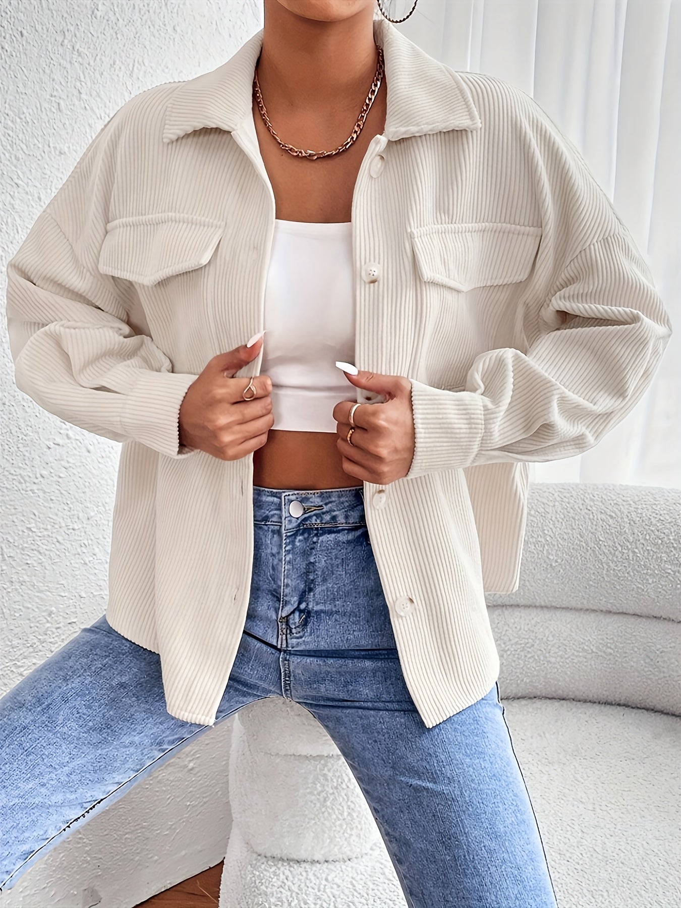 Jaqueta oversized de veludo canelado