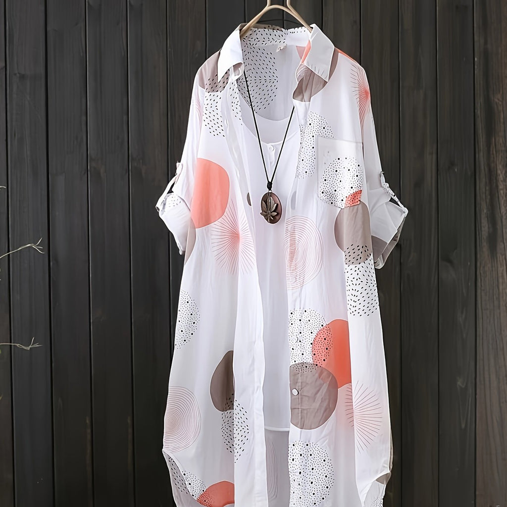 Camisa alongada com estampa geométrica