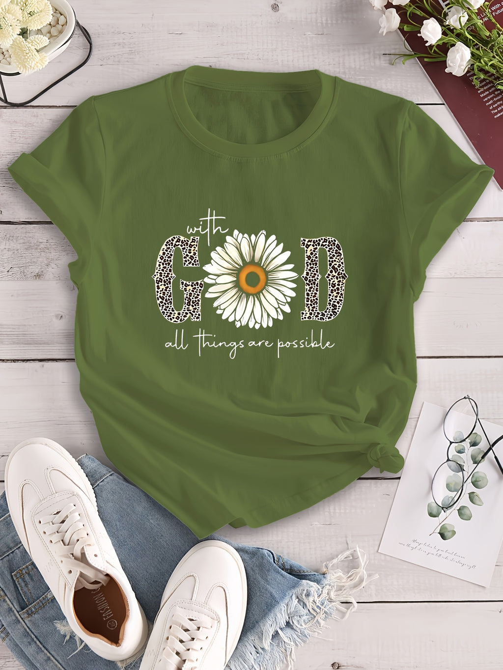 Camiseta estampada "com Deus tudo é possível"