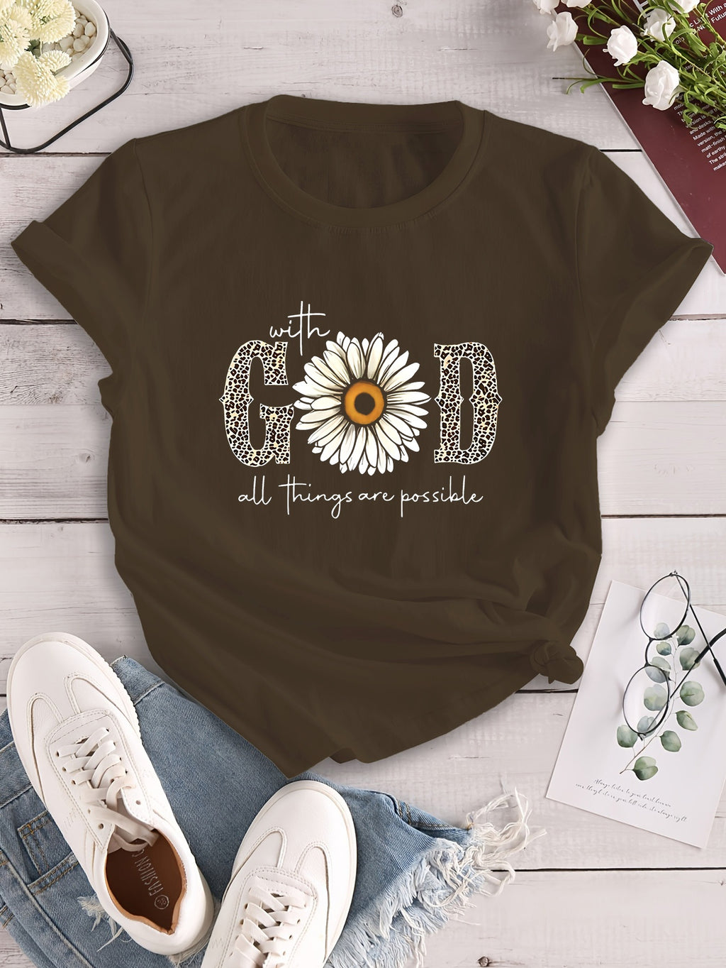 Camiseta estampada "com Deus tudo é possível"