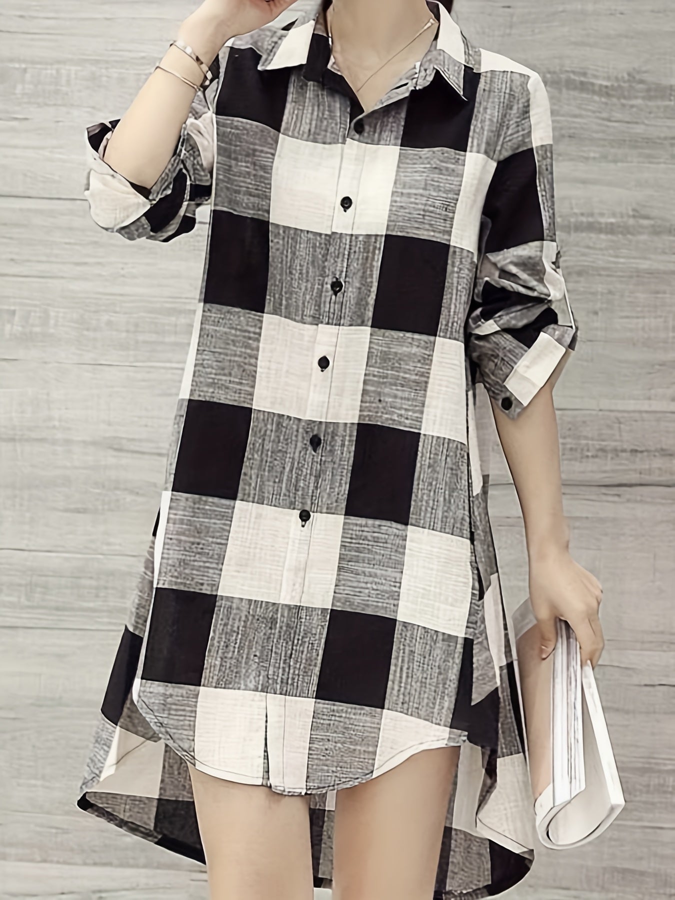 Camisa alongada xadrez com botões