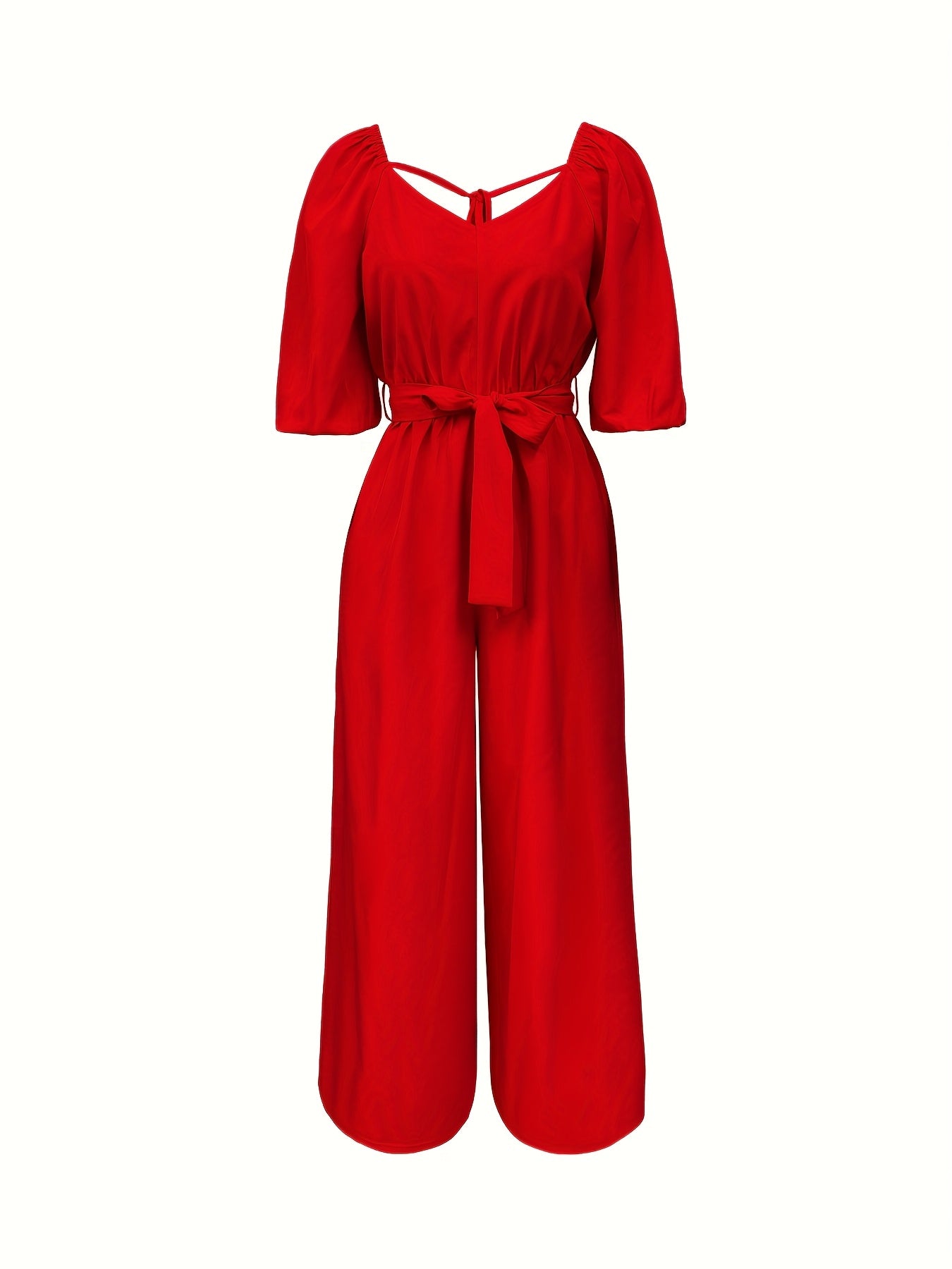 Macacão com decote em V e amarração na cintura