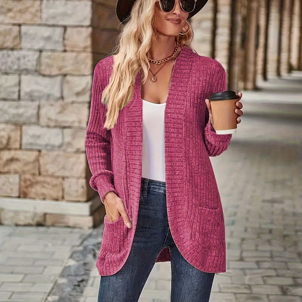 Cardigan aberto com  bolsos