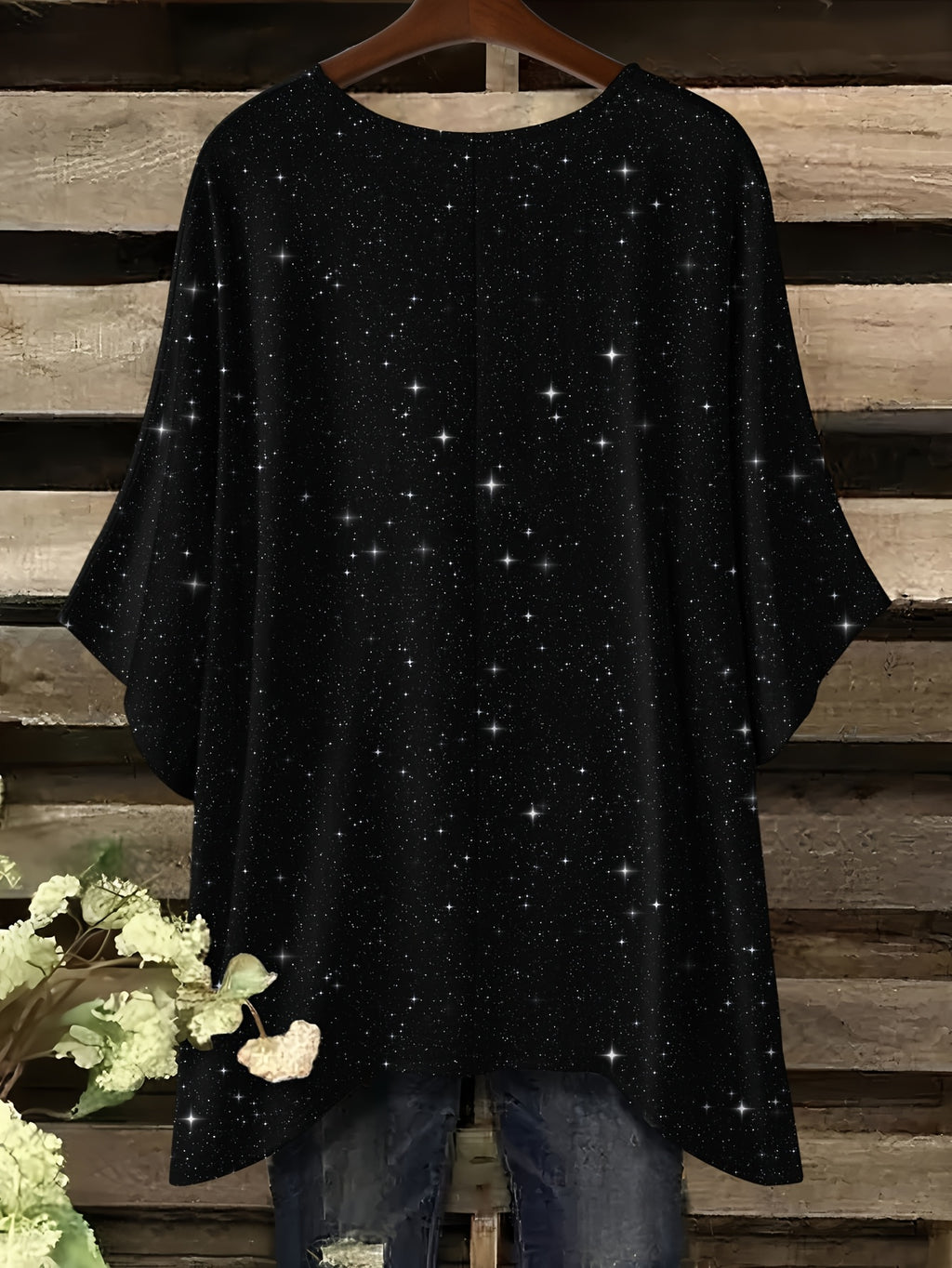 Blusa assimétrica oversized com brilho