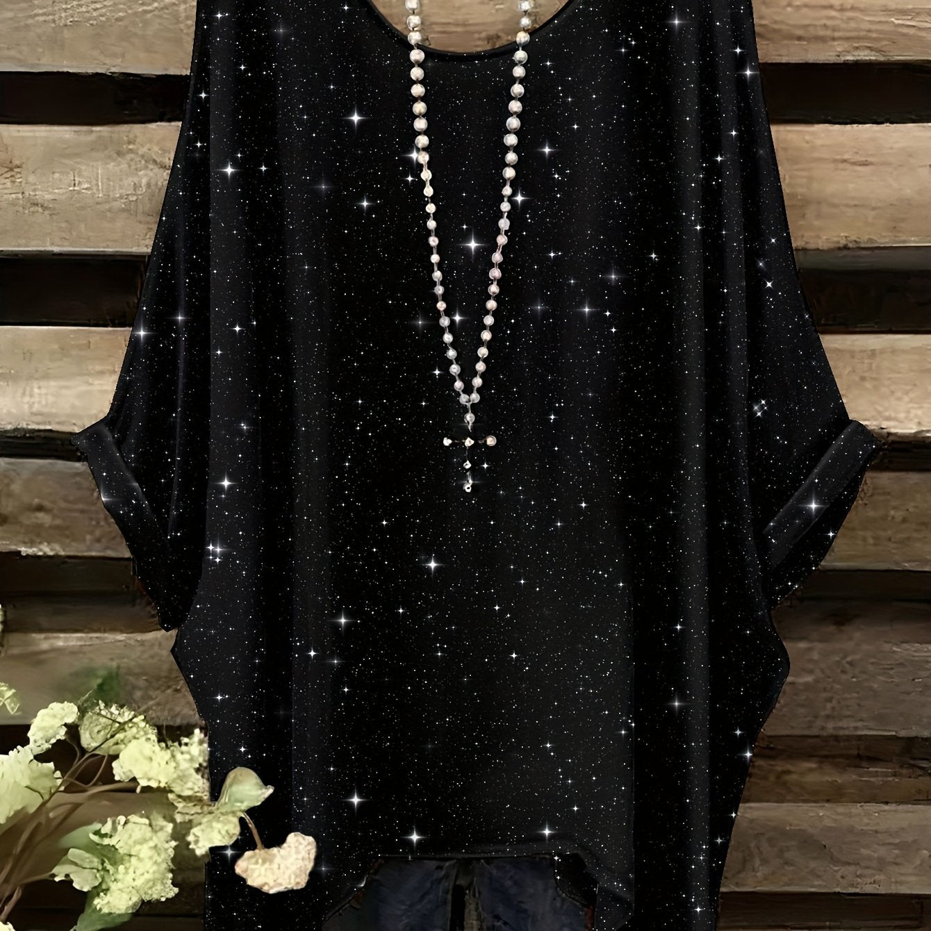 Blusa assimétrica oversized com brilho