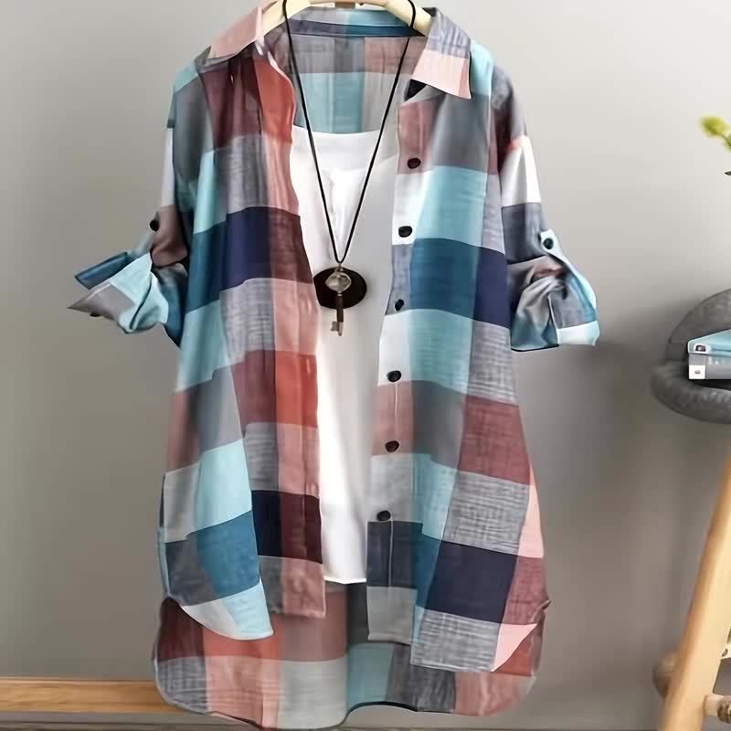 Camisa alongada xadrez com botões