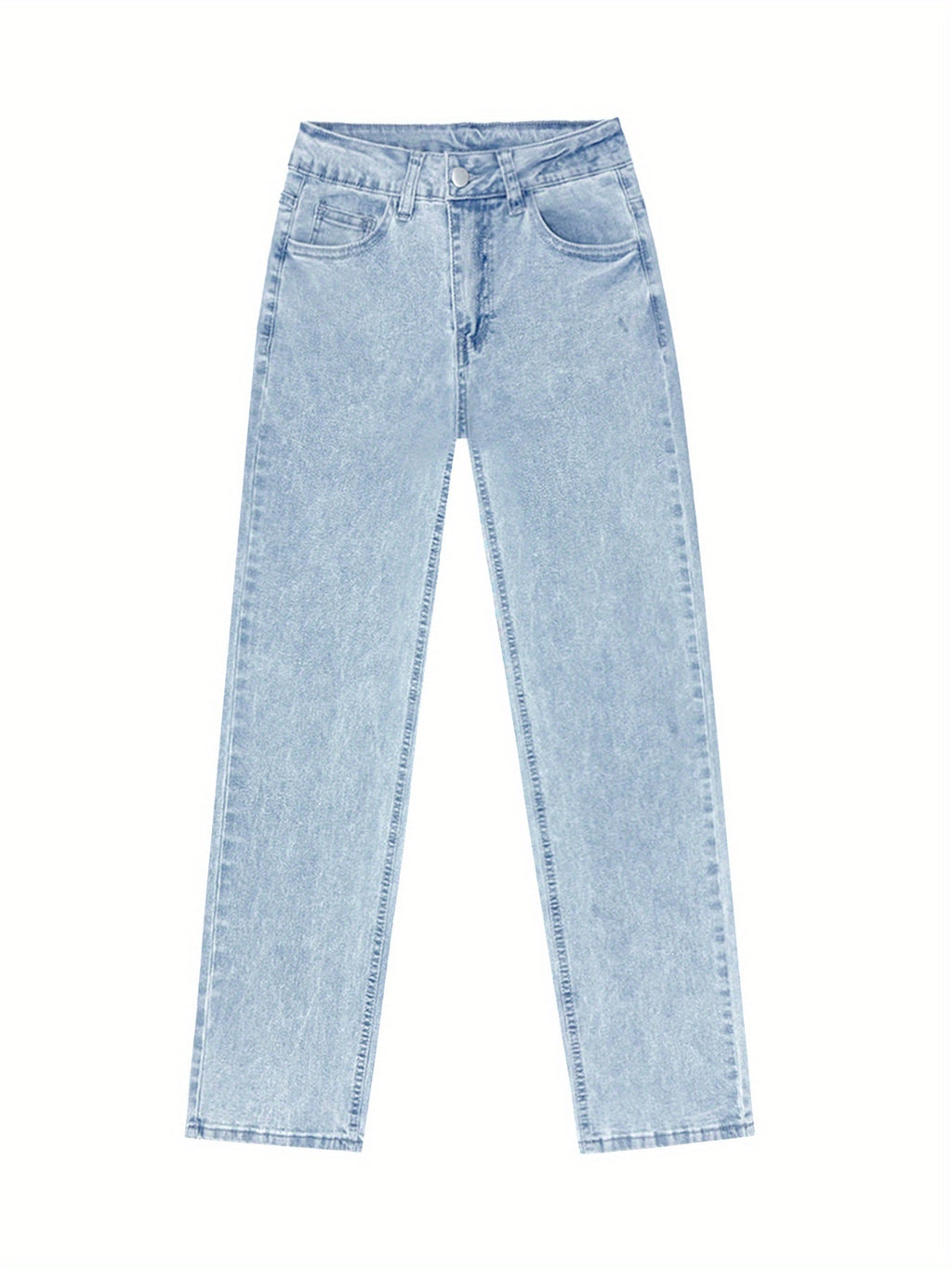 Calça jeans curta, de lavagem clara e corte reto