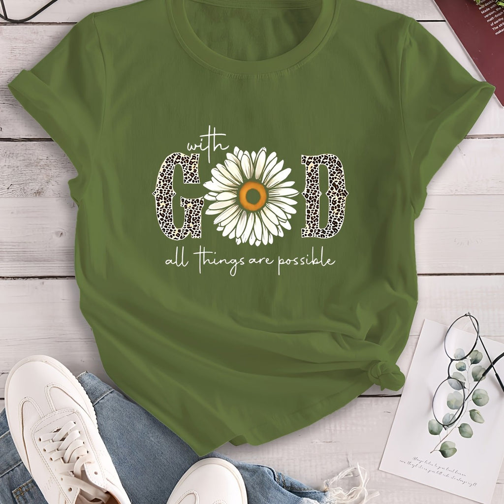 Camiseta estampada "com Deus tudo é possível"