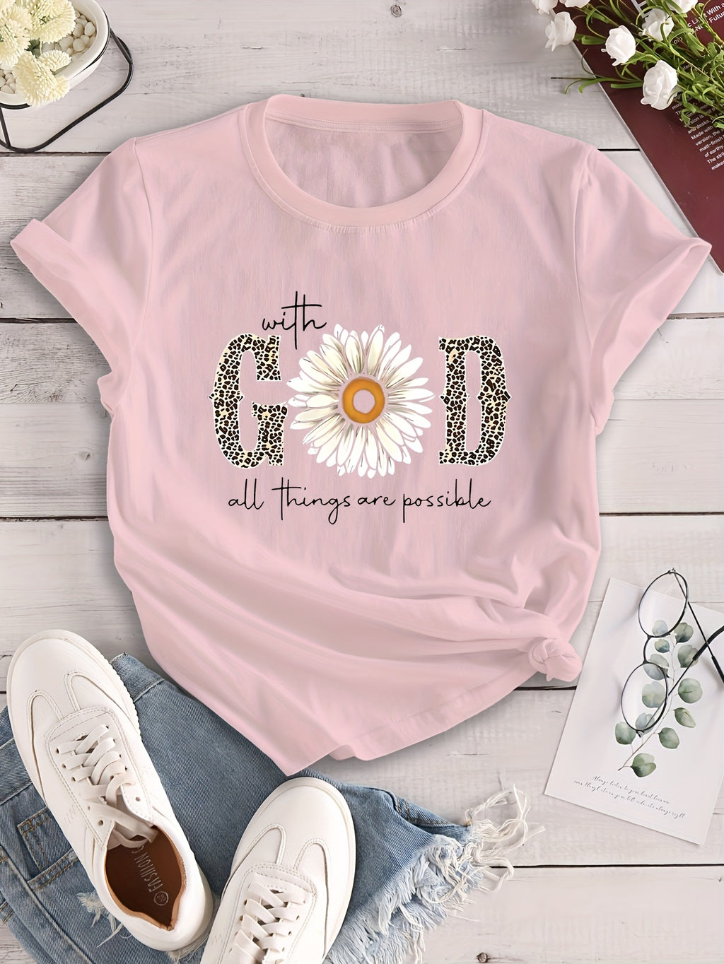 Camiseta estampada "com Deus tudo é possível"