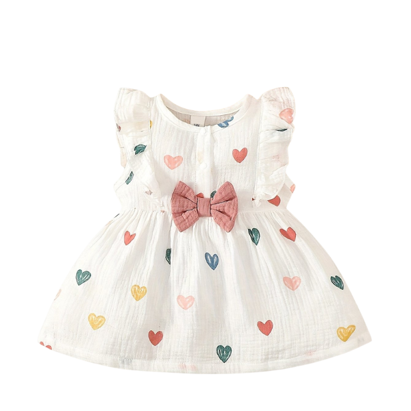Vestido infantil com lacinho e corações