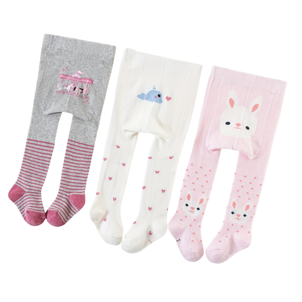 Kit com 3 meia-calças Infantil com Estampa de Animal