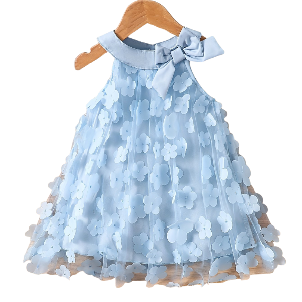 Vestido infantil floral com tule e laço
