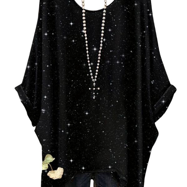 Blusa assimétrica oversized com brilho