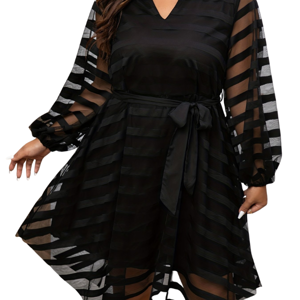 Vestido de Manga Longa com listas em transparências