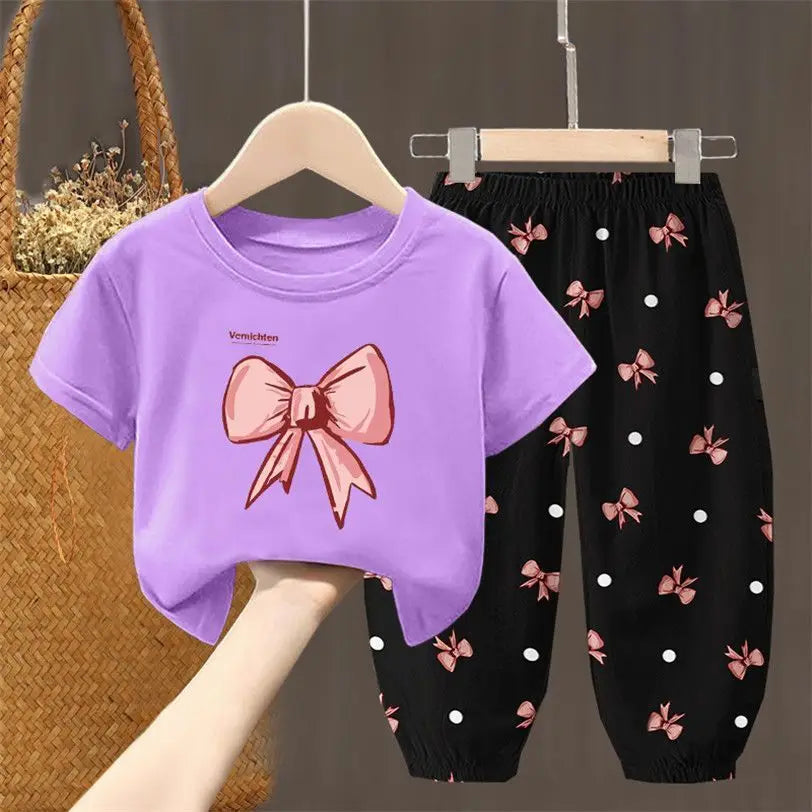 Conjunto de camiseta e calça estiloso para meninas