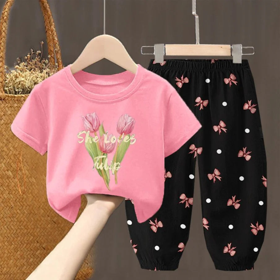 Conjunto de camiseta e calça estiloso para meninas