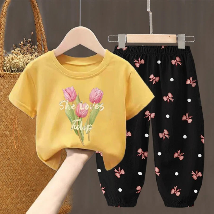 Conjunto de camiseta e calça estiloso para meninas