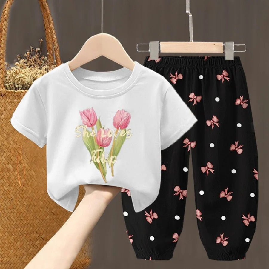 Conjunto de camiseta e calça estiloso para meninas