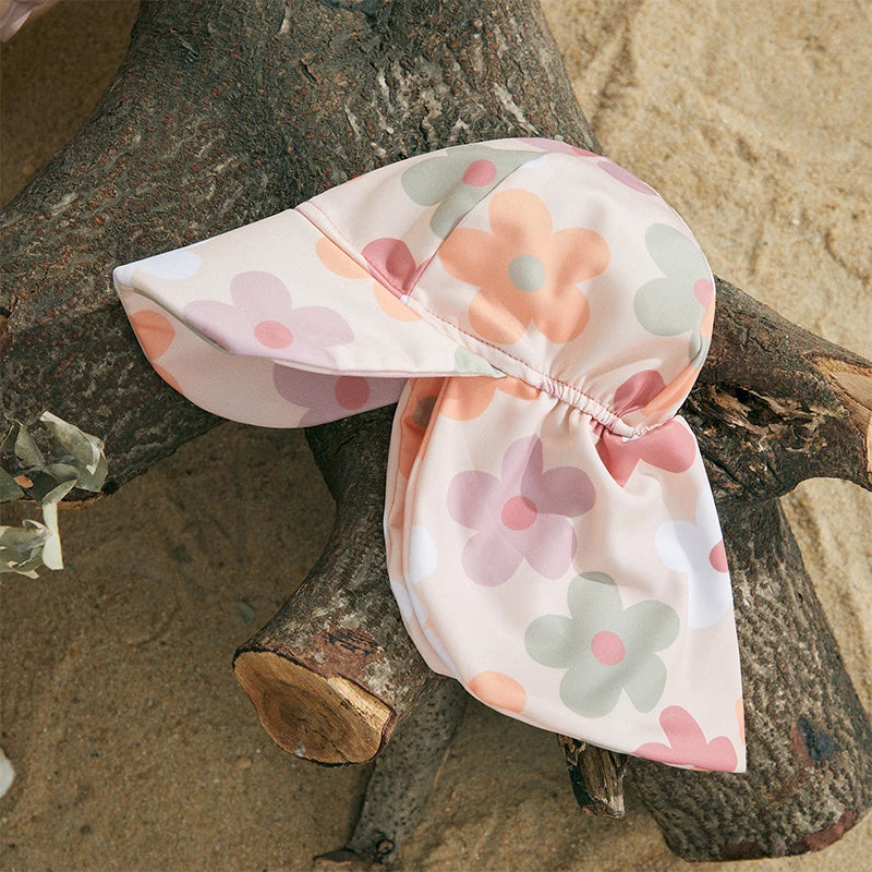 Traje de banho para meninas com boné e mangas compridas