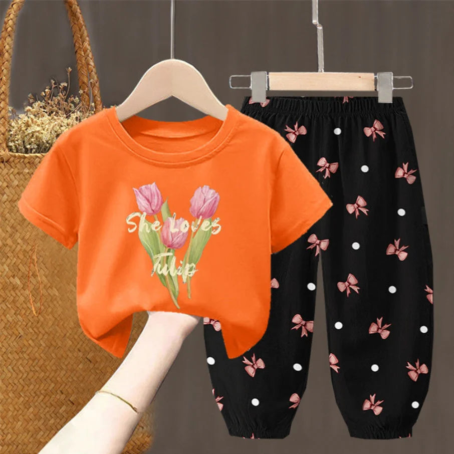 Conjunto de camiseta e calça estiloso para meninas