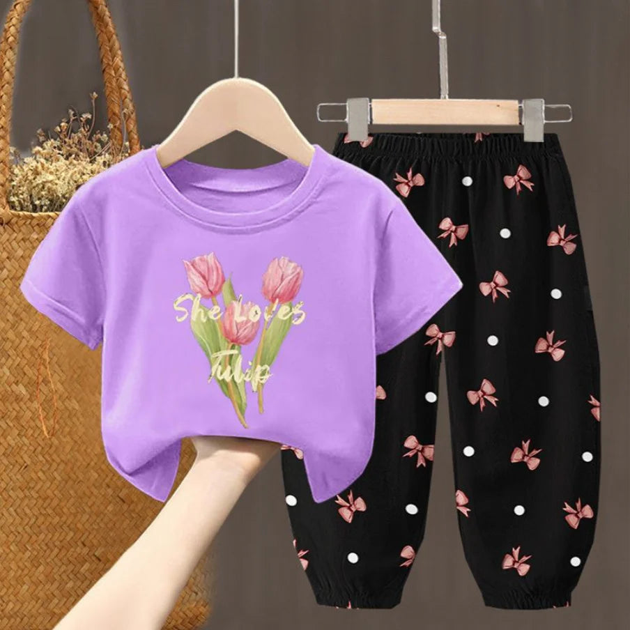 Conjunto de camiseta e calça estiloso para meninas