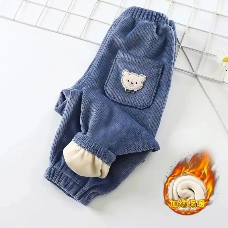 Calça de veludo escovado de urso