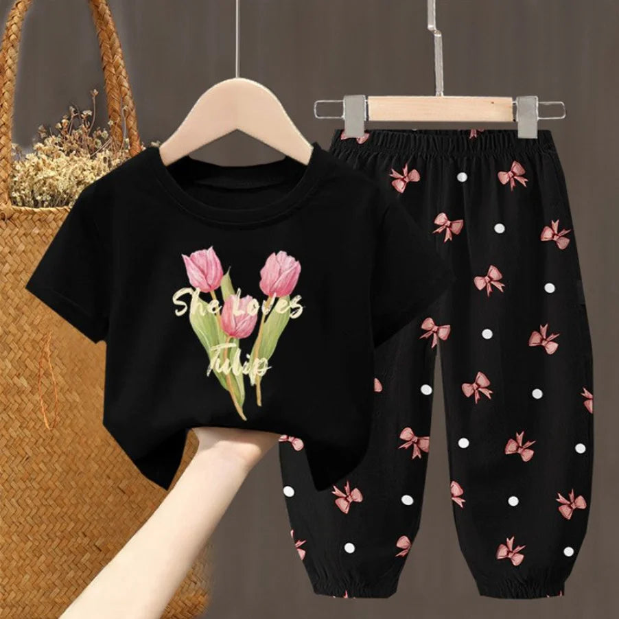 Conjunto de camiseta e calça estiloso para meninas