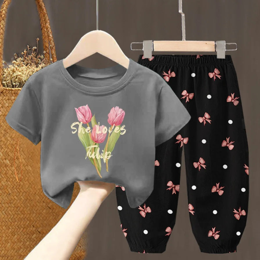 Conjunto de camiseta e calça estiloso para meninas
