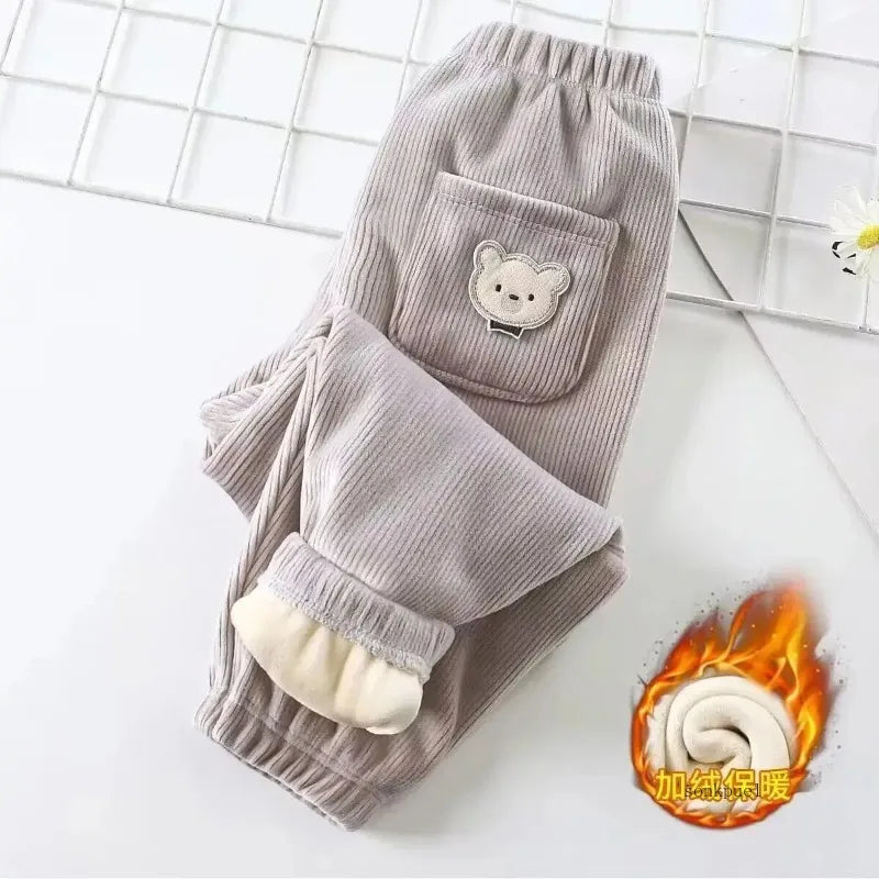 Calça de veludo escovado de urso