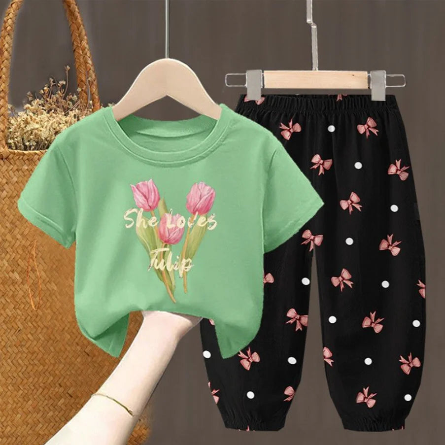 Conjunto de camiseta e calça estiloso para meninas