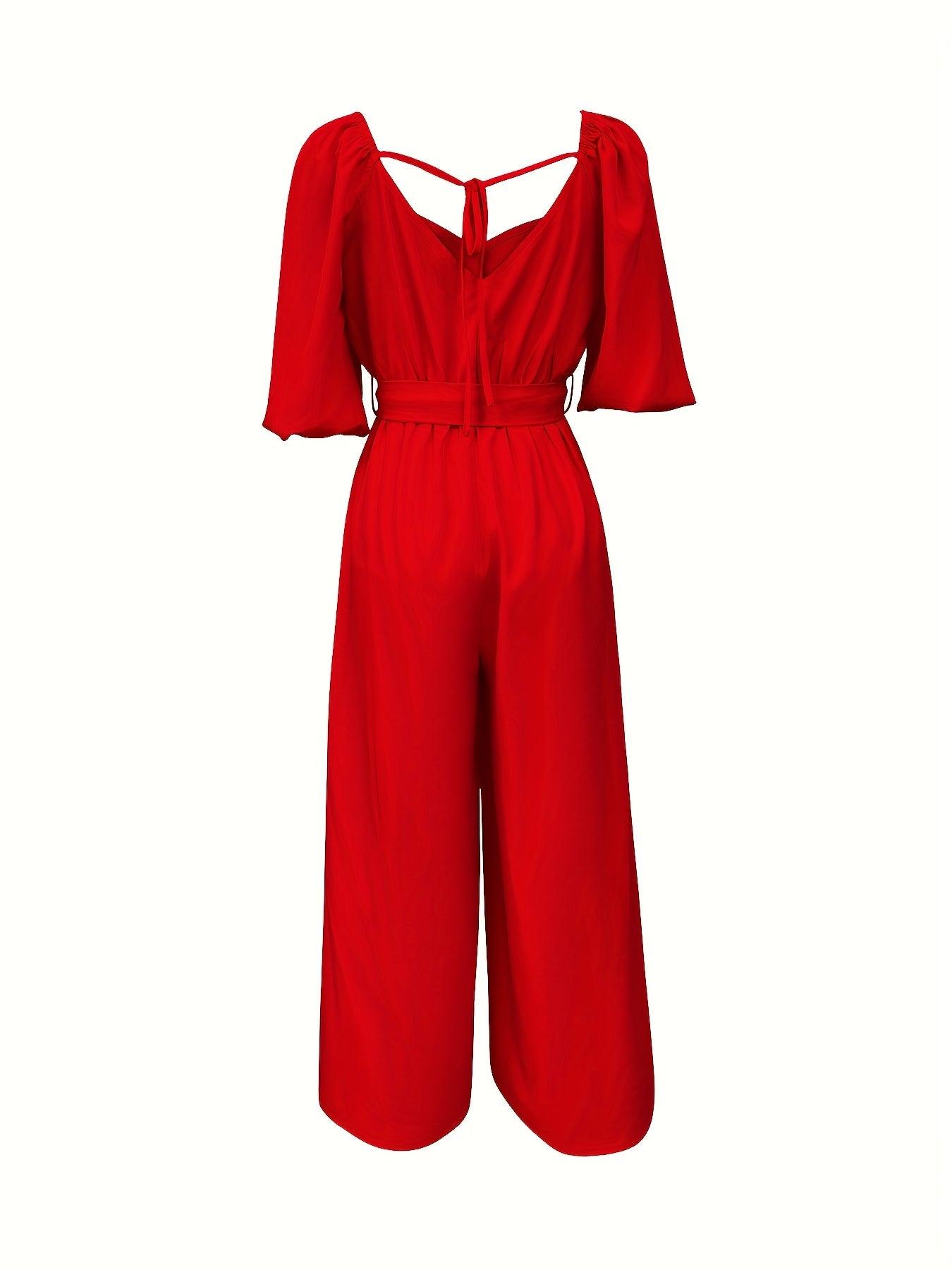 Macacão com decote em V e amarração na cintura