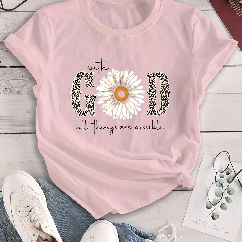 Camiseta estampada "com Deus tudo é possível"
