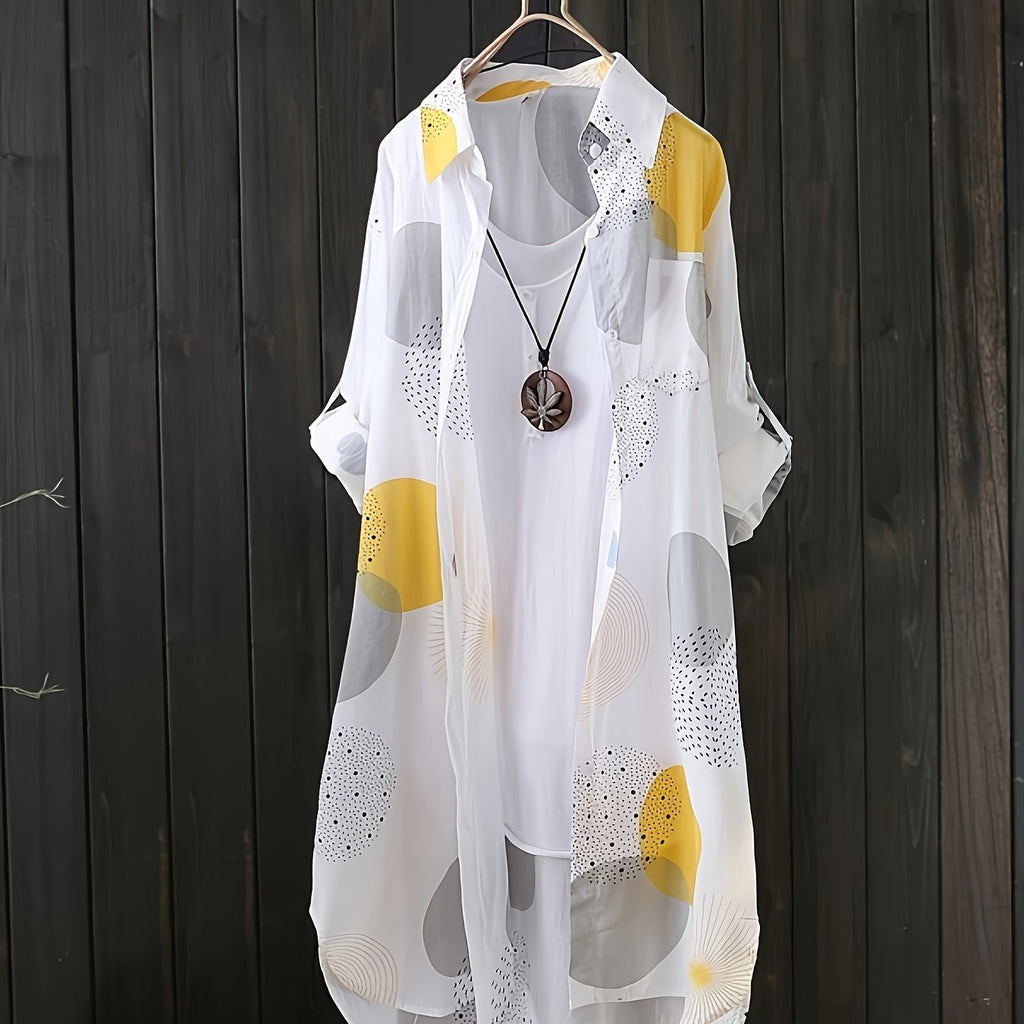 Camisa alongada com estampa geométrica