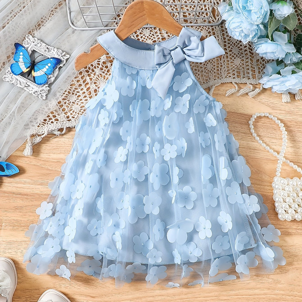 Vestido infantil floral com tule e laço