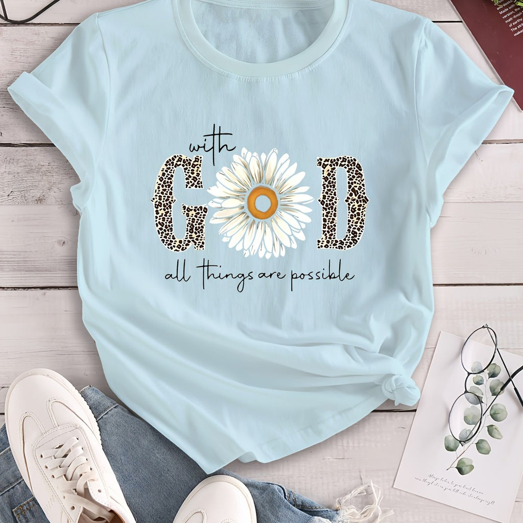 Camiseta estampada "com Deus tudo é possível"