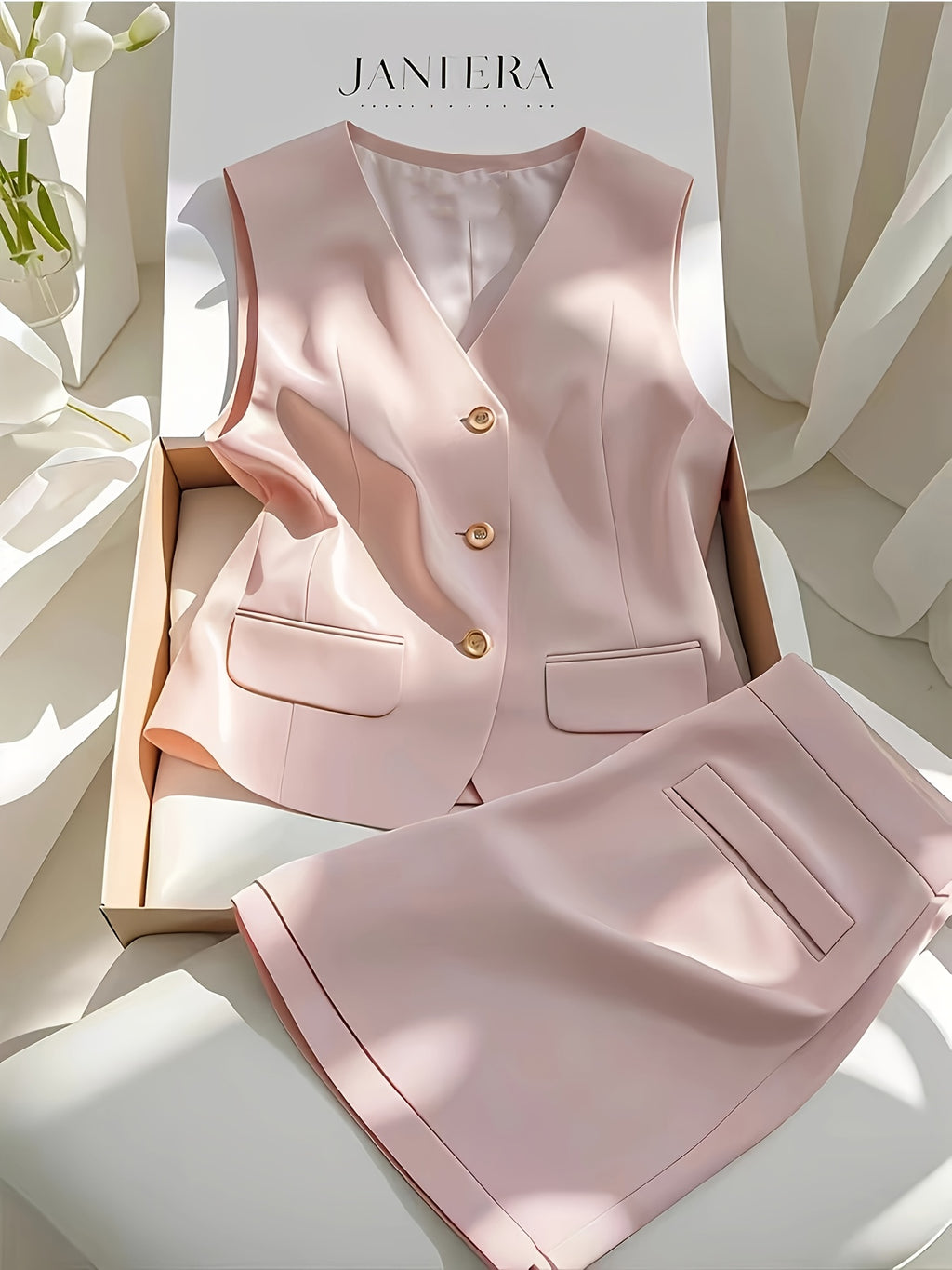 Conjunto de colete e shorts de alfaiataria