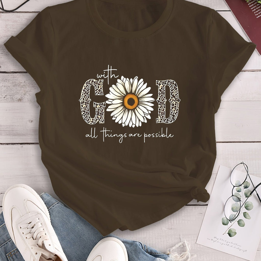 Camiseta estampada "com Deus tudo é possível"